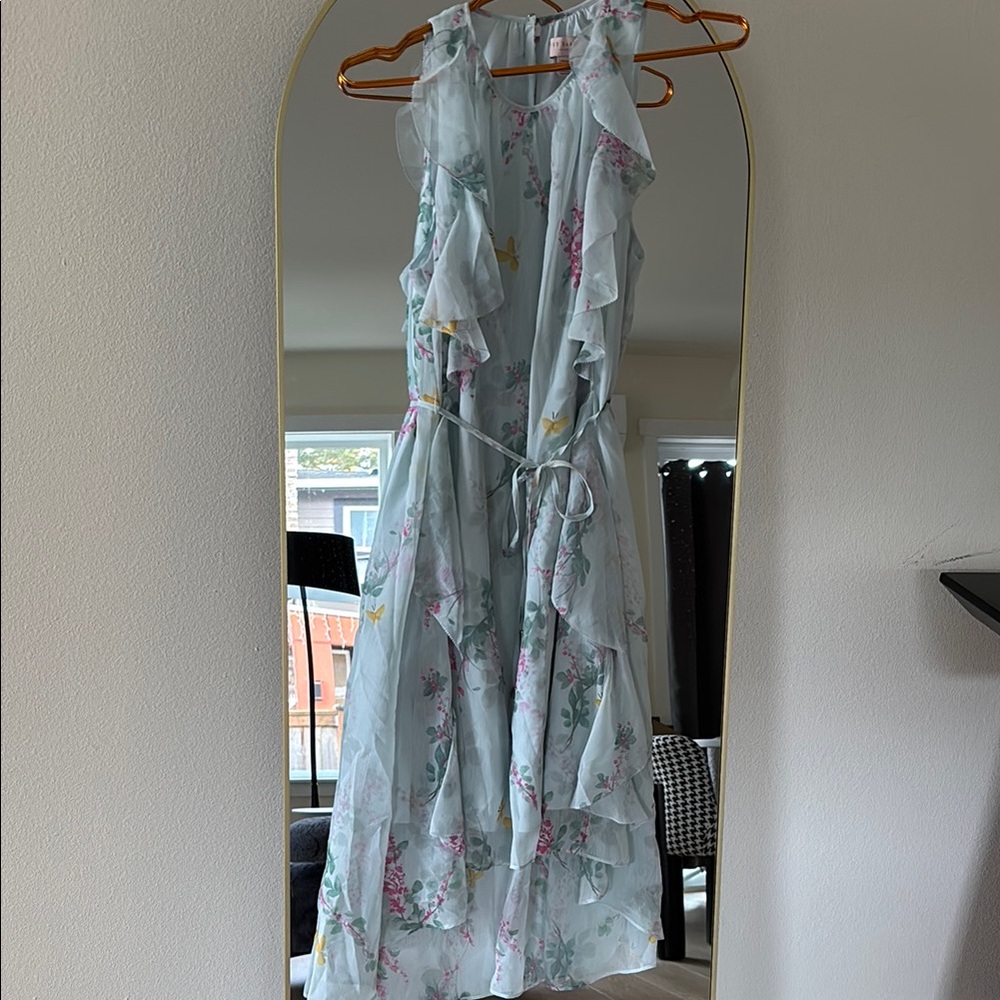 Floral Ruffle Dress - Light Blue